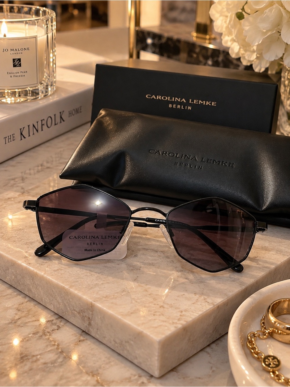 Carolina Lemke Berlin CL3222-01 Black Geometric Sunglasses NIP